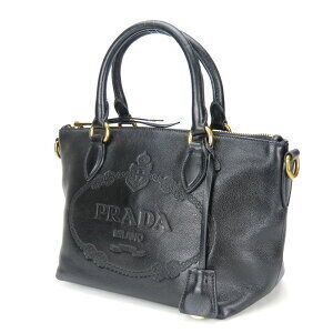 Prada convertible black tote 2way leather bag Nero